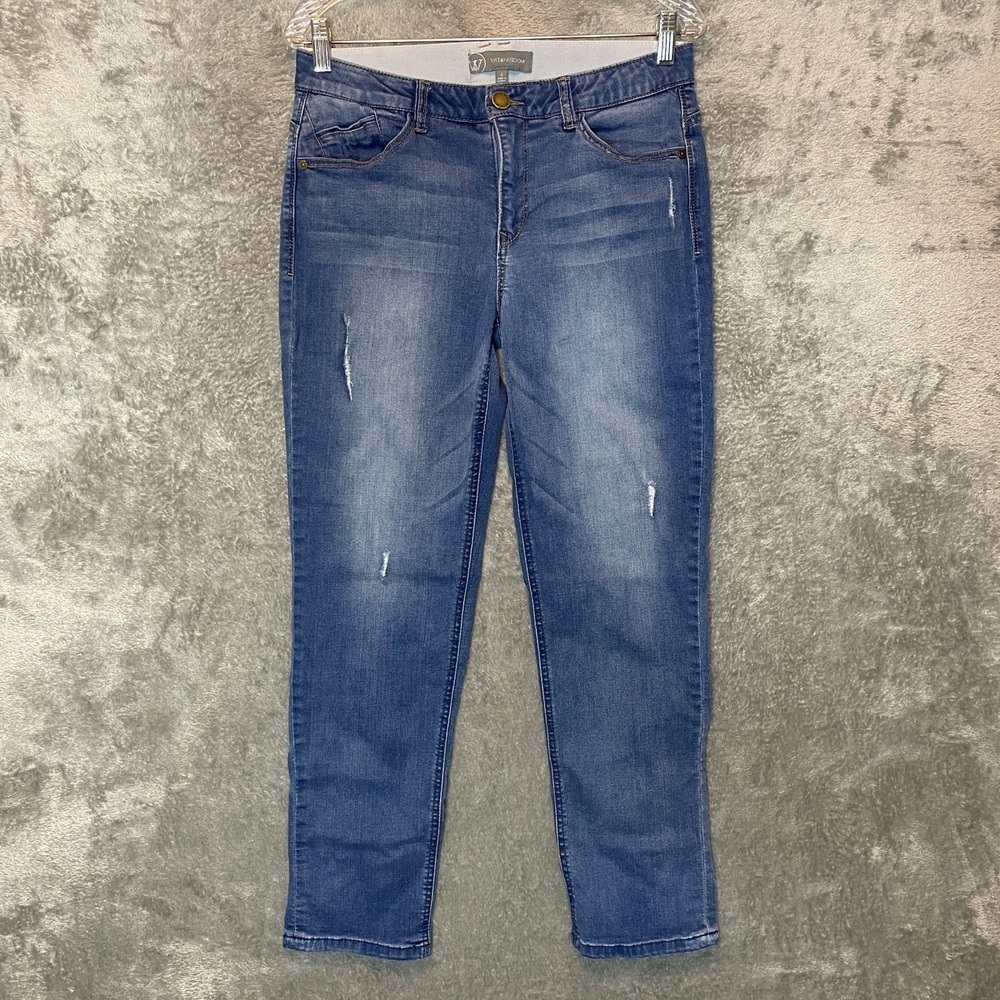 Wit & Wisdom Women Gemma Girlfriend Jeans 8 Tummy Control Mid Rise Distressed